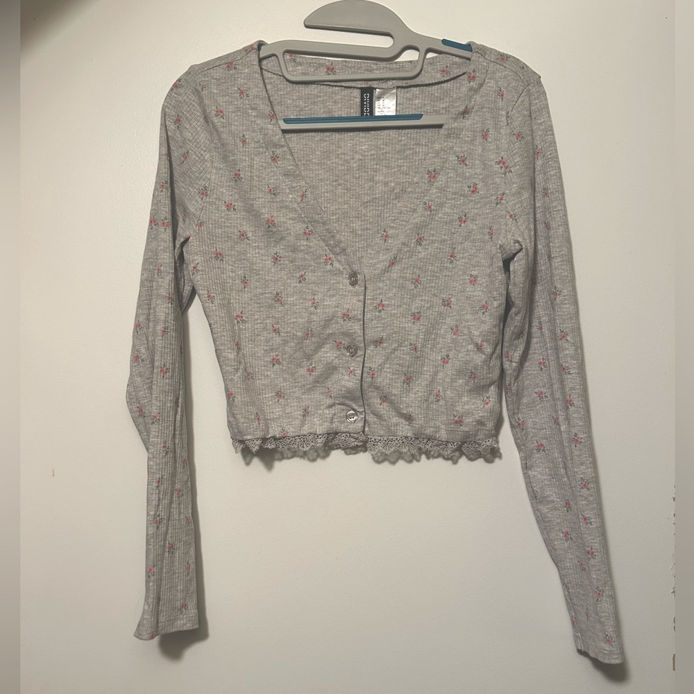 Gray Floral Sweater